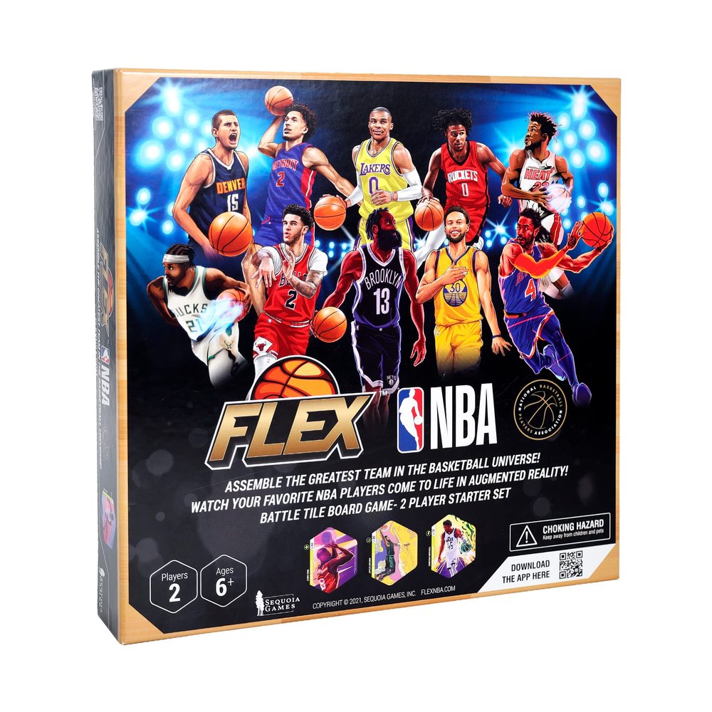 FLEX NBA TCG Game | Deluxe Series 2 Starter Set | Two-Player Board Game with Collectible Player Tiles Featuring Real NBA Basketball Stars Like Steph Curry & Lebron James | for Ages 6 Years +
