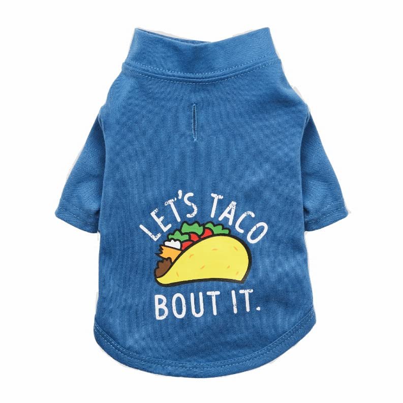 Louis Barx 'Let's Taco Bout It' Pet Graphic T-Shirt Dog Clothes (Small, Blueberry Blue)