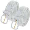 2 Count 7001 Leather Covered Buckle Woven Elastic Stretch Belt 1-1/4"(32mm) Wide (White, 3XL) view 1