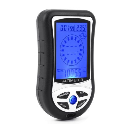 8 Functions Handheld Altitude Gauge, Barometer Thermometer Hygrometer for Hiking Climbing, Blue Backlight Weather Forecast Level Calendar Clock 2 AAA Batteries Not Included