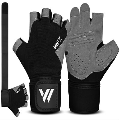 WESTWOOD FOX Gym Gloves Fitness Training Anti Slip Shock-Absorbing Weight Lifting Gloves Padded Grip Breathable Fingerless Workout Support for Men Women Cycling Exercise (Long Wristband, S)