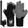 WESTWOOD FOX Gym Gloves Fitness Training Anti Slip Shock-Absorbing Weight Lifting Gloves Padded Grip Breathable Fingerless Workout Support for Men Women Cycling Exercise (Long Wristband, S) view 1