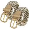 2 Count 7001 Leather Covered Buckle Woven Elastic Stretch Belt 1-1/4"(32mm) Wide (Beige/White, 2XL) view 1