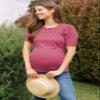 LaClef Women's Maternity Puff Sleeve Ribbed T-Shirt Top (Berry, Small) view 3