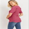 LaClef Women's Maternity Puff Sleeve Ribbed T-Shirt Top (Berry, Small) view 4