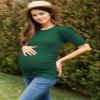 LaClef Women's Maternity Puff Sleeve Ribbed T-Shirt Top (Hunter Green, Small) view 2