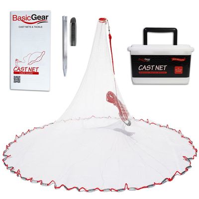 BasicGear Cast Net | Zinc Iron, 6ft Radius, 1/4 inch Mesh for Freshwater and Saltwater Bait Fish | Professional Grade and Upgraded Material | Throw Style
