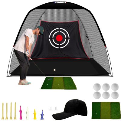 KAIDIDA Golf Hitting Net Portable: 12x7 FT Quick Set Up Driving Training Equipment for Backyard Garage Gift with Target Tee Cap Turf Ball