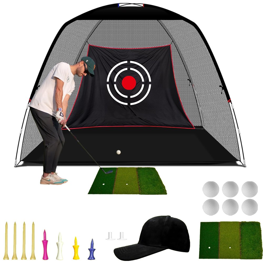 KAIDIDA Golf Hitting Net Portable: 12x7 FT Quick Set Up Driving Training Equipment for Backyard Garage Gift with Target Tee Cap Turf Ball