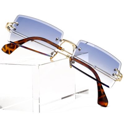 PORADAY Rectangle Sunglasses for Women Men Vintage Rimless Square Sun Glasses Candy Color (sky blue)