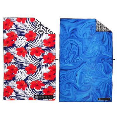 ECCOSOPHY Bundle of 2 Large 71x35 inch Microfiber Beach Towels with Travel Pouch. Designed to Keep You Sand Free and Comfortable.