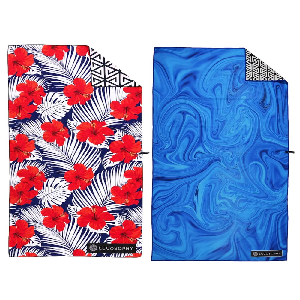 ECCOSOPHY Bundle of 2 Large 71x35 inch Microfiber Beach Towels with Travel Pouch. Designed to Keep You Sand Free and Comfortable.