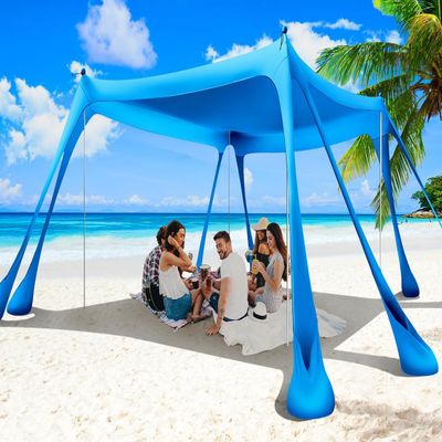 Wabolay Beach Tent Sun Shelter 10x10ft Beach Canopy Easy Pop Up Sun Shade Portable UPF50+ with 8 Sandbags-2 Sand Shovel-4 Aluminum Poles-Ground Pegs for Outdoor Family Camping Fishing Backyard Picnic