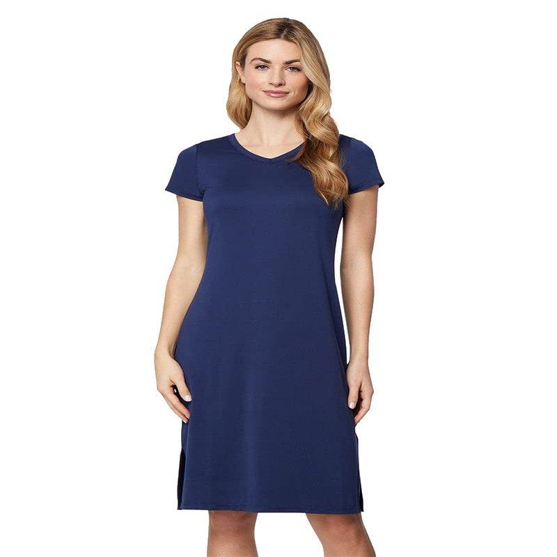 32 DEGREEES Womens Cool T-Shirt Dress | Moisture Wicking | Ultra-Soft | Anti - Odor | Side Slits, Inky Indego, X-Small