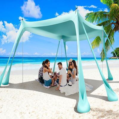 Wabolay Beach Tent Sun Shelter 10x10ft Beach Canopy Easy Pop Up Sun Shade Portable UPF50+ with 8 Sandbags-2 Sand Shovel-4 Aluminum Poles-Ground Pegs for Outdoor Family Camping Fishing Backyard Picnic