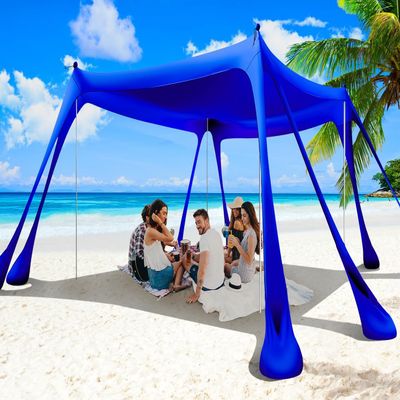 Wabolay Beach Tent Sun Shelter 10x10ft Beach Canopy Easy Pop Up Sun Shade Portable UPF50+ with 8 Sandbags-2 Sand Shovel-4 Aluminum Poles-Ground Pegs for Outdoor Family Camping Fishing Backyard Picnic