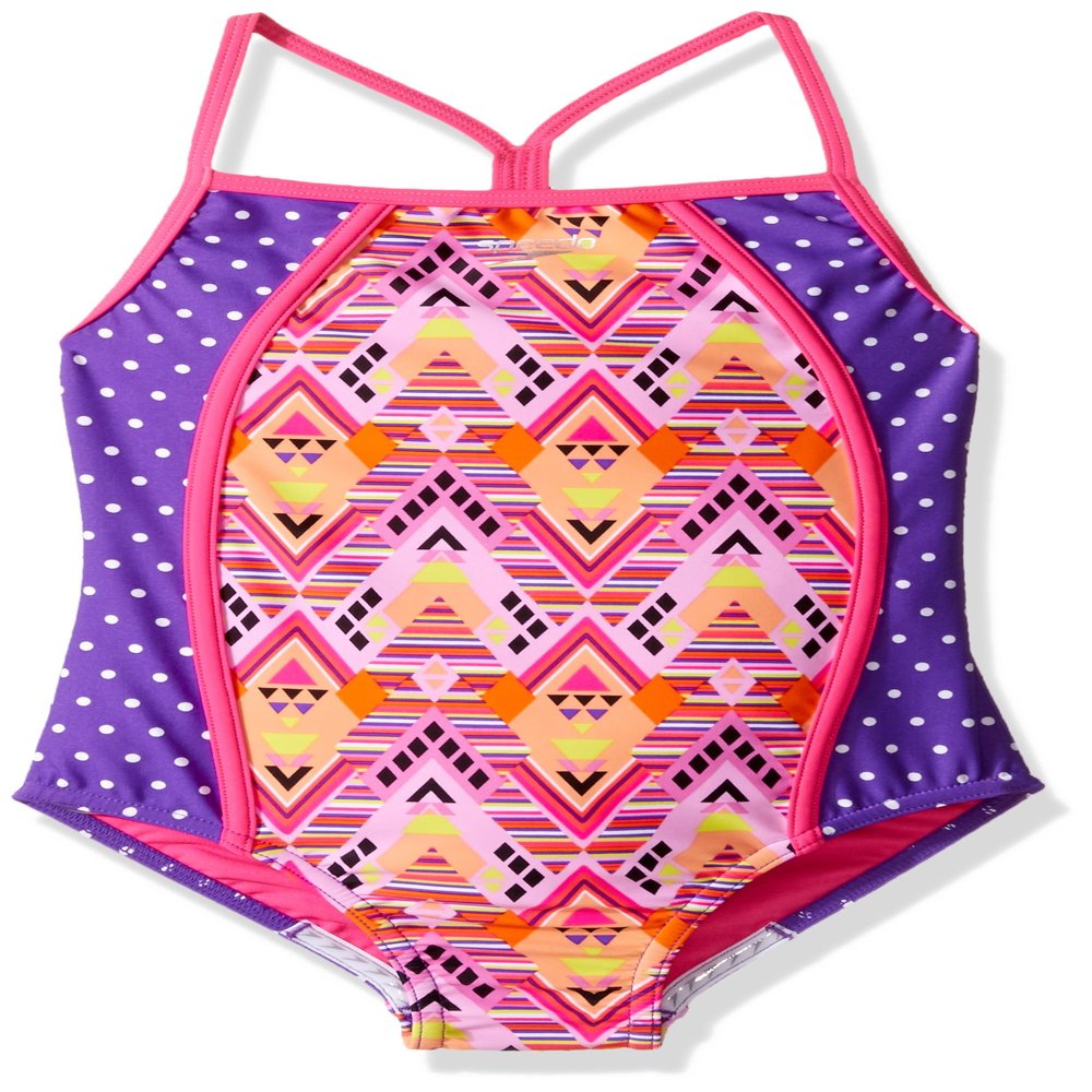 Speedo Girls Thin Strap One Piece Swimsuit (Pink, Large 12/14)