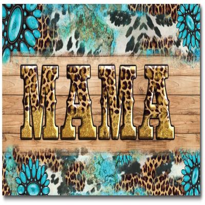 Mama | Cheetah Print | Turquoise Cow Hide Wood Style Background |Great Gift Idea|Decal Sticker|2 Pack|5 Inch Stickers|S10492
