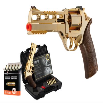 Lancer Tactical CoBranding Bo Manufacturer Chiappa Rhino Revolver 50DS .357 Magnum Style Airsoft Pistol Gold 330 FPS- Limited Edition