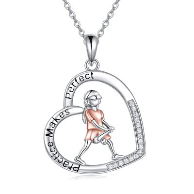 SHEAISRS 925 Sterling Silver Heart Softball Necklace Softball Jewelry Sport Necklace for Women