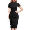 BLESSUME Black Women Clergy Tab Collar Dress Liturgical Pencil Dress Short Sleeve view 1