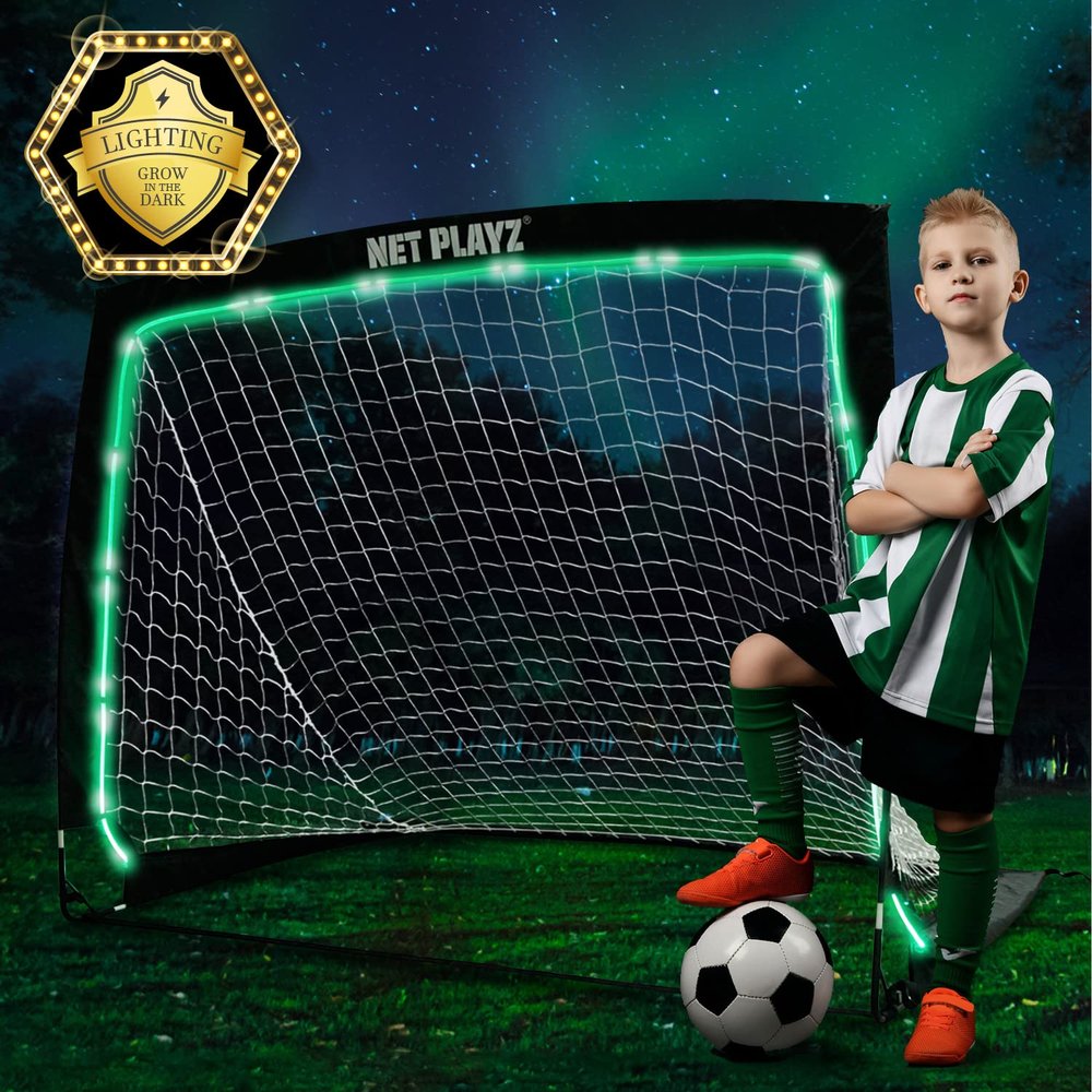 NetPlayz Soccer Goals (Light Up, Glow in The Dark) Kids Pop-up Soccer Net Football Goals, Portable,Black,4 x 3 Ft,NOS34140
