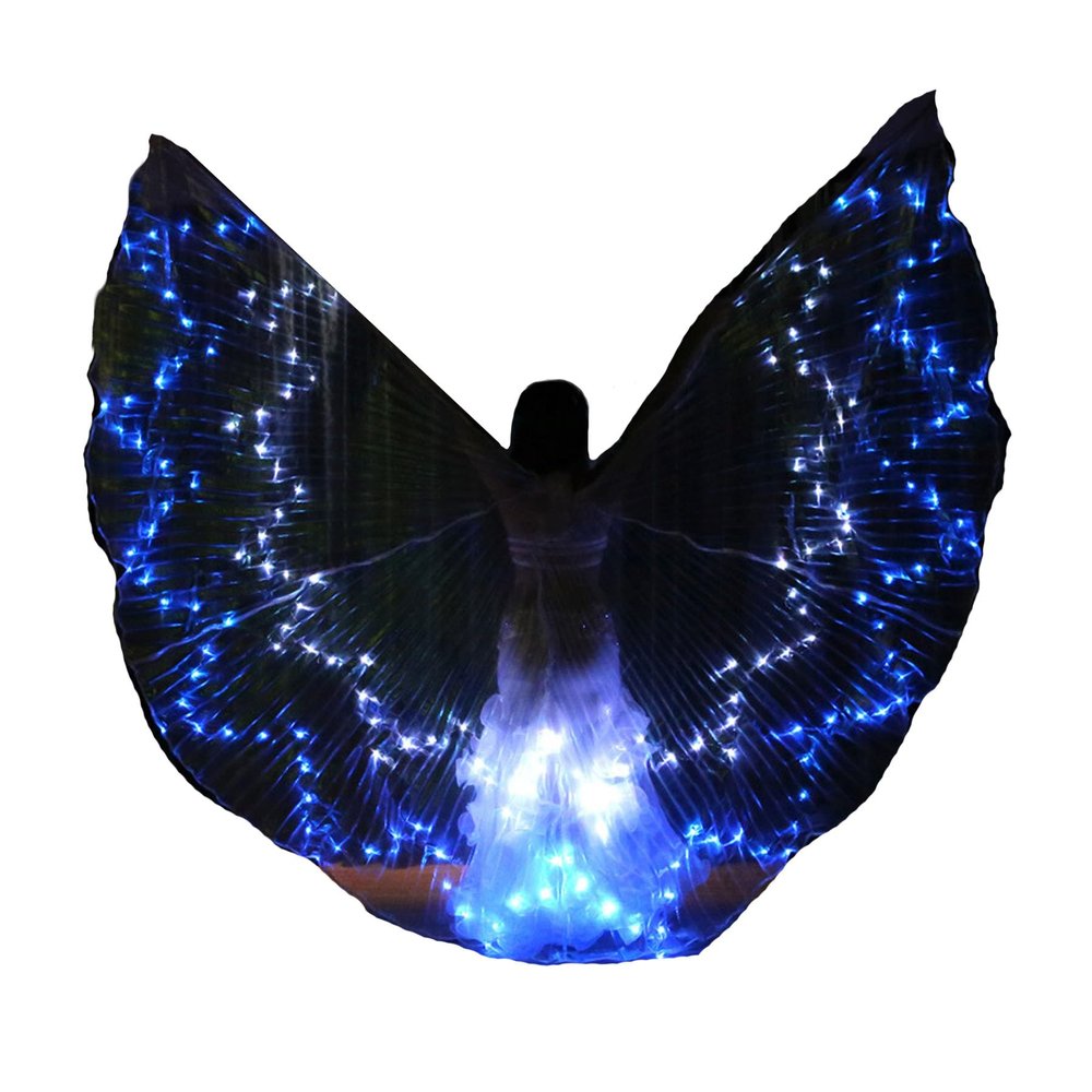 Aumulen Belly Dance Led Wings Performance Costume with Flexible Sticks for Women (White-turquoise)