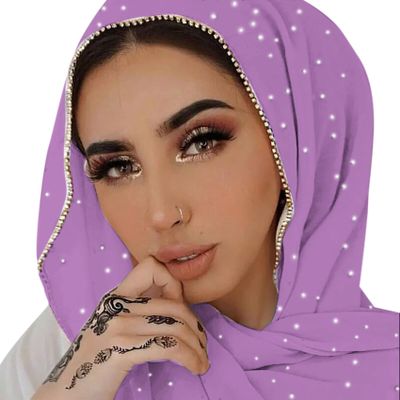 ANKOMINA Women Soft Chiffon Rhinestone Long Scarf Shawl Fashion Muslim Hijab Head Wrap Scarves