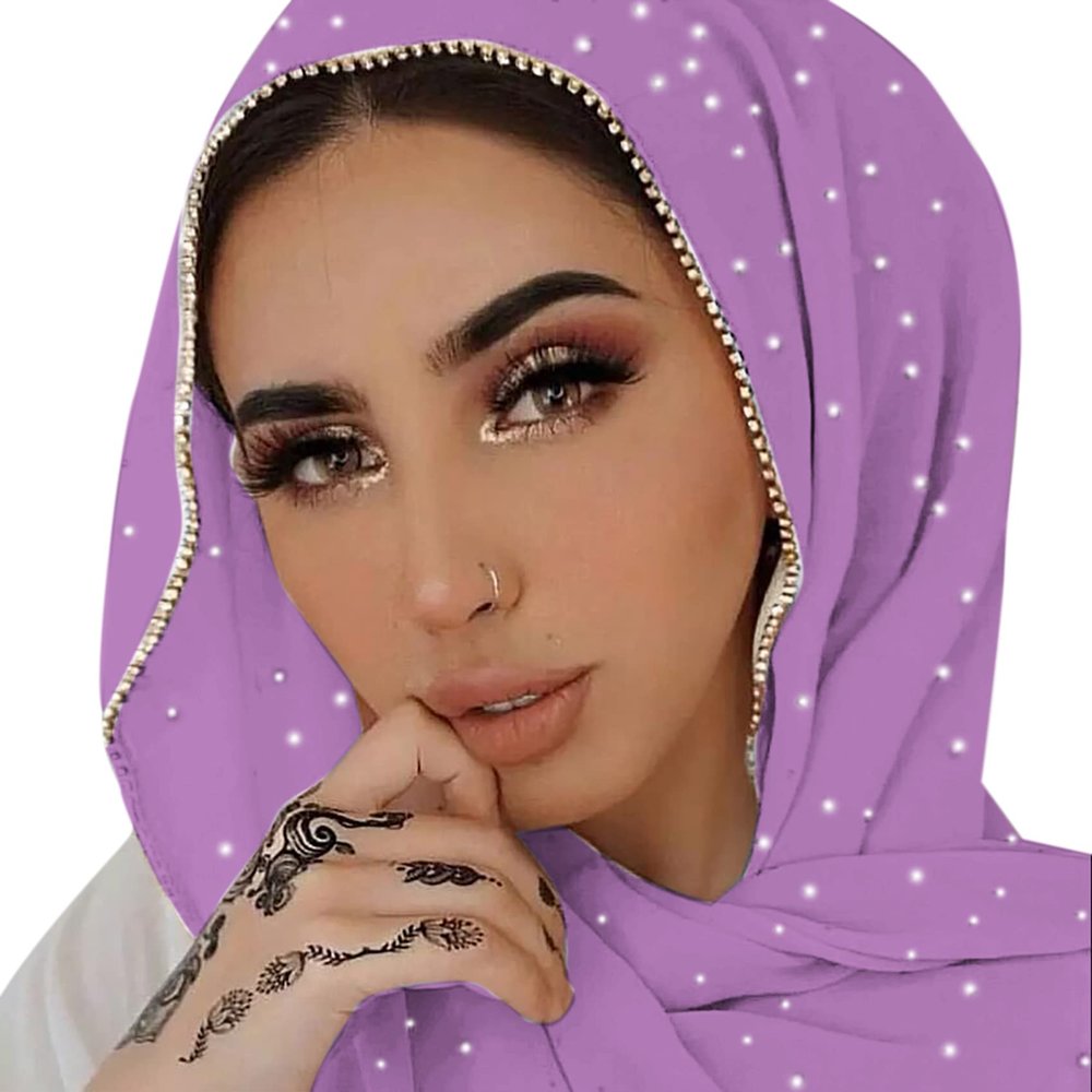 ANKOMINA Women Soft Chiffon Rhinestone Long Scarf Shawl Fashion Muslim Hijab Head Wrap Scarves