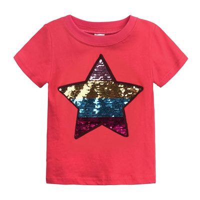 Toddler Little Kids Baby Boys Girls Magic Flip Sequins Tshirt Short Sleeve Crew Neck Pullover Tees Tops (4-5 Years, Red)
