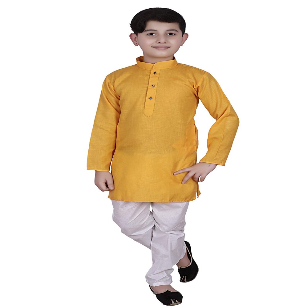 Pro-Ethic Style Developer Boy's Cotton Indian Clothing Ethnic Wear Kurta Set|Pack Of 1 (Yellow, 5-6 T)