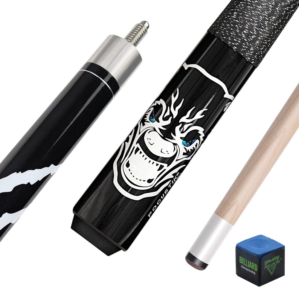 POCUSTIK Pool Cue, 58" 2-Piece Pool Stick for AdultsCanadian Maple Billiard Table Cues with Irish Linen Wrap, House Bar Billiard Sticks with 13mm Tip for Men Women - Black,20 Oz