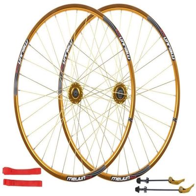 Wheelset 26In Bicycle Wheelset,Double Wall MTB Rim Quick Release Disc Brake Hole Disc 8 9 10 Speed Mountain Bike Wheels Road Wheel (Color : Gold, Size : 26 INCH)
