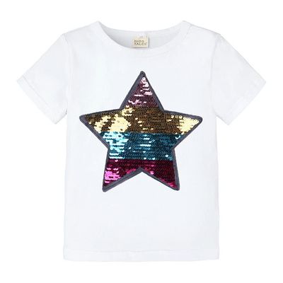 Toddler Little Kids Baby Boys Girls Magic Flip Sequins Tshirt Short Sleeve Crew Neck Pullover Tees Tops (4-5 Years, White)