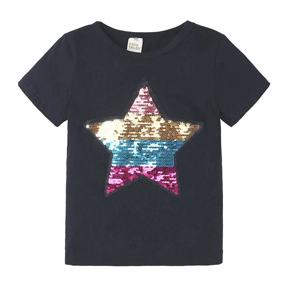 Toddler Little Kids Baby Boys Girls Magic Flip Sequins Tshirt Short Sleeve Crew Neck Pullover Tees Tops (3-4 Years, Black)