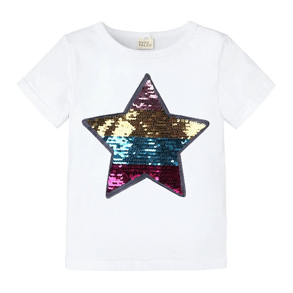 Toddler Little Kids Baby Boys Girls Magic Flip Sequins Tshirt Short Sleeve Crew Neck Pullover Tees Tops (2-3 Years, White)