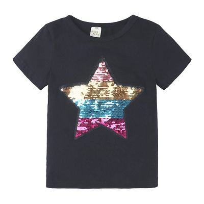 Toddler Little Kids Baby Boys Girls Magic Flip Sequins Tshirt Short Sleeve Crew Neck Pullover Tees Tops (2-3 Years, Black)