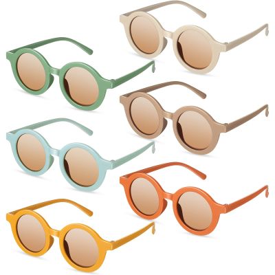 Frienda 6 Pairs Kids Round Cute Circle Sunglasses for Girls Boys Birthday Party Favors Toddler Baby Outdoor Glasses(Cool Colors)