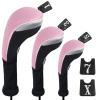 Andux 3pcs/Set Golf 460cc Driver Wood Club Head Covers Long Neck with No. Tags Pink view 1