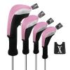 Andux 4pcs/Set Mesh Golf 460cc Driver Fairway Wood Club Head Covers Long Neck with No. Tags Black/Pink view 1