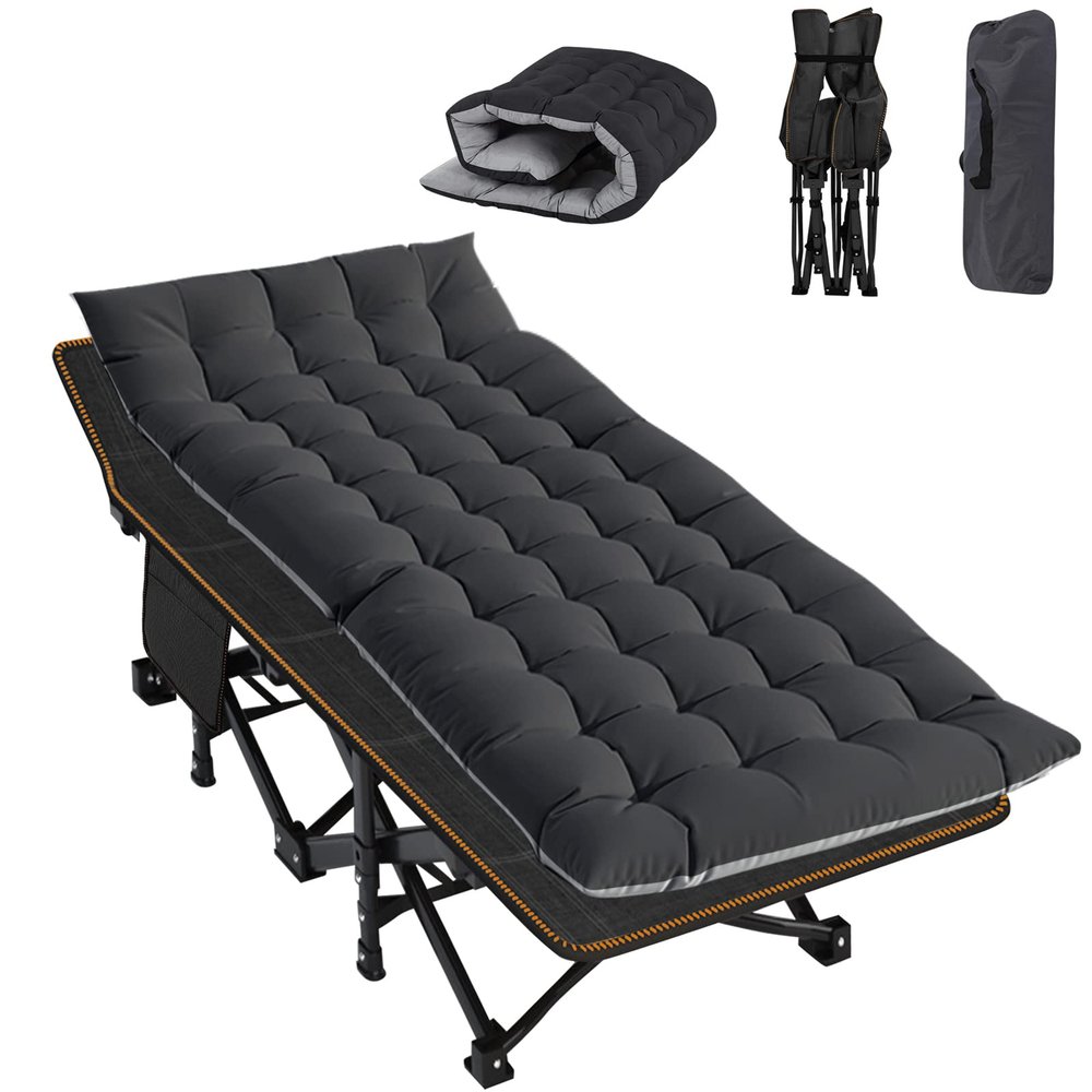ABORON Camping Cot for Adult 28" Extra Wide, Heavy-Duty 1200D Oxford Cot for Sleeping, Portable Folding Camp Bed with Mat & Carry Bag