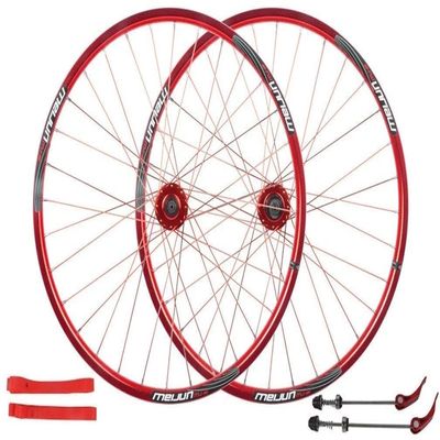 Wheelset 26In Bicycle Wheelset,Double Wall MTB Rim Quick Release Disc Brake Hole Disc 8 9 10 Speed Mountain Bike Wheels Road Wheel (Color : Red, Size : 26 INCH)
