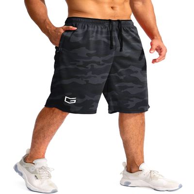 Men's Basketball Shorts with Zipper Pockets Lightweight Quick Dry 11" Long Shorts for Men Athletic Gym(Gray Camo,M)