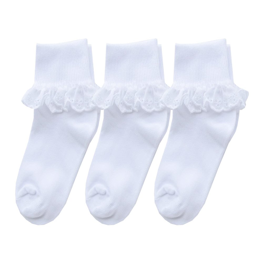 BAIYIXIN Twtility Baby Toddler Girls Eyelet Frilly Lace Socks Cotton Ruffle Lace Dressy Socks
