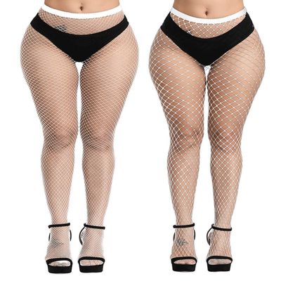 E-Laurels Womens High Waist Patterned Fishnet Tights Suspenders Pantyhose Thigh High Stockings (White Fishnet Tights M+L_hole)