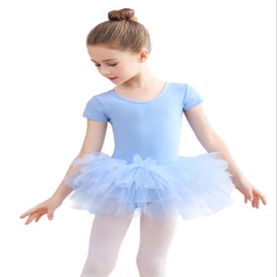 EASTBUDDY Ballet Dress for Girls,Toddler Dance Leotard with Tutu Skirt Short Sleeve Ballerina Outfit (Blue/5-7 Years)