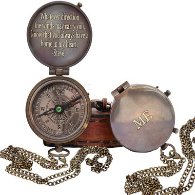 WORLDMART Compass, Retirement Gift, Engraved Compass, Customized Brass Compass for Anniversary, Birthday, Graduation Day, Confirmation Gift, Valentine Gift, Parting Gift, (Own Customized)