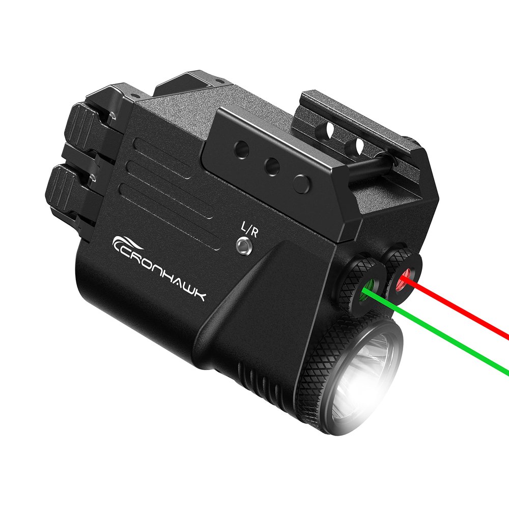 CRONHAWK 500 Lumens Red and Green Laser Light Combo, Rail Mounted Pistol Flashlight with Double Lasers Beam, Magnetic Charging Handgun Flashlight, Laser Class II
