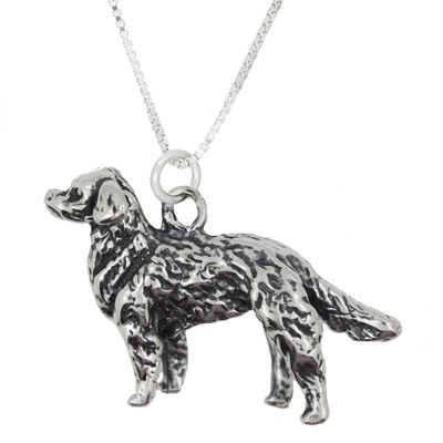 Sterling Silver Large Detailed Golden Retriever Dog Charm with 18" Necklace