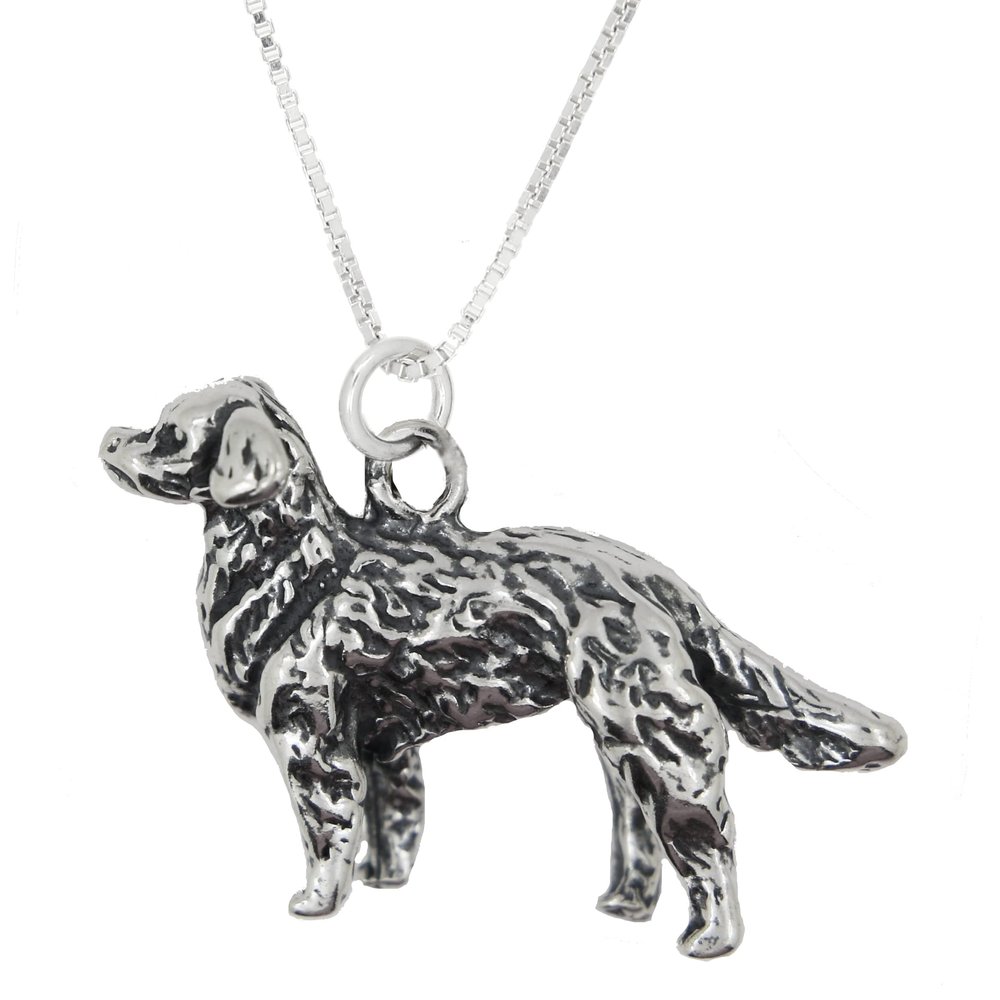 Sterling Silver Large Detailed Golden Retriever Dog Charm with 18" Necklace